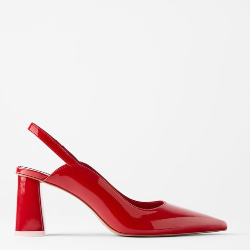 Red Slingback Wide-Heel Pumps - Worn Once!